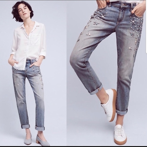Pilcro and the Letterpress Denim - Pilcro Hyphen Bejeweled Mid-rise Jeans EUC